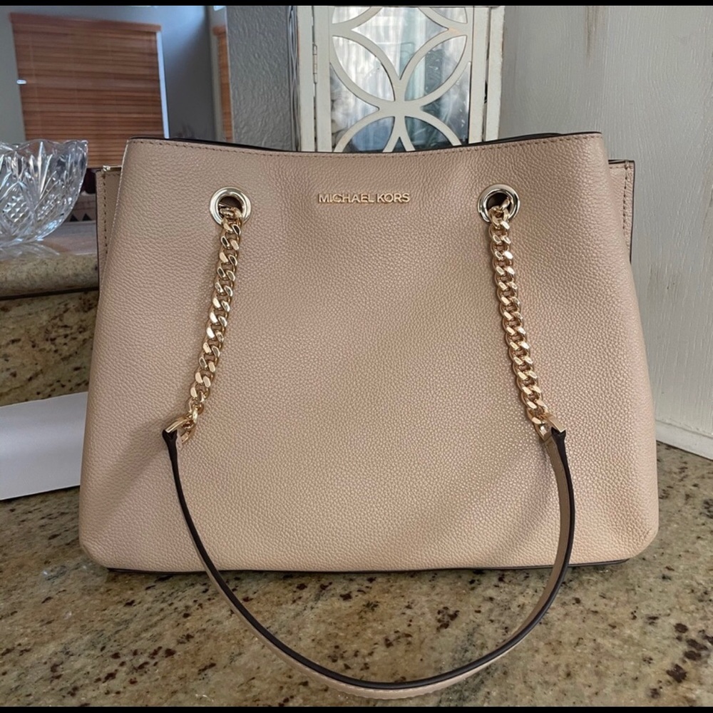 Michael Kors Teagen Large Long Drop Satchel (Bisque)